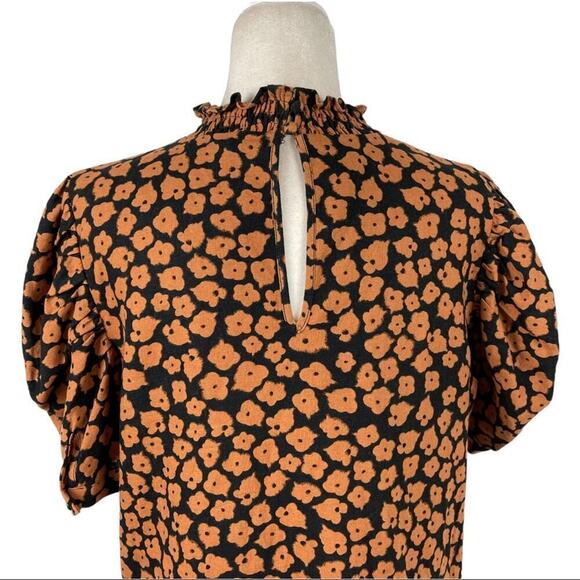 Who What Wear Stamped Floral Shift Dress Black Linen Blend Medium Puff Shoulders - Picture 9 of 16